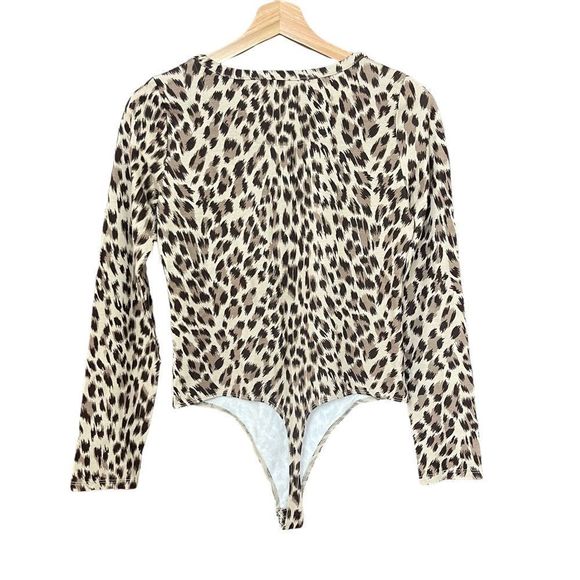 Banana Republic Womens Sz Small Henley Bodysuit Leopard Animal Print Long Sleeve - Picture 2 of 10